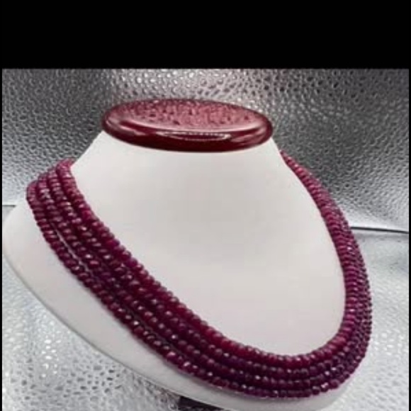 Handmade 4-Row Women'S Necklace with Natural Red Stone Faceted Beads - Bohemian - Picture 2 of 2